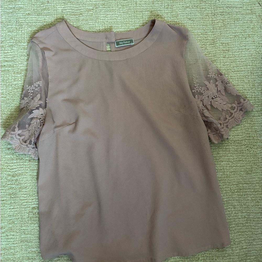 Ann Taylor Women's Mauve Lace Sleeve Top